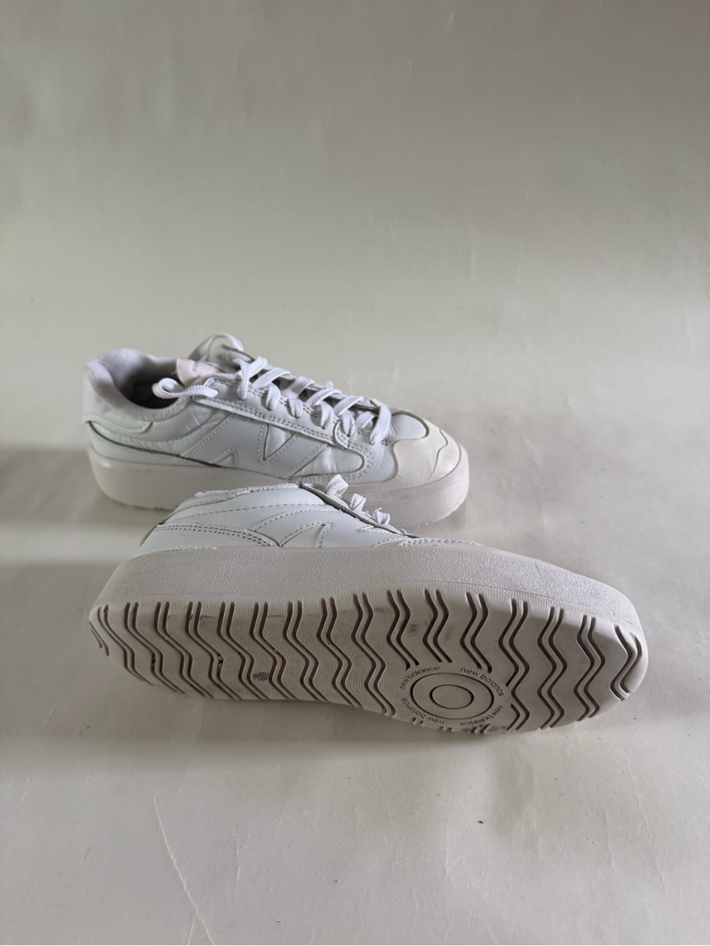 White Women's New Balance Platform Sneakers - Minimal Leather Low-Top - Picture 5 of 8